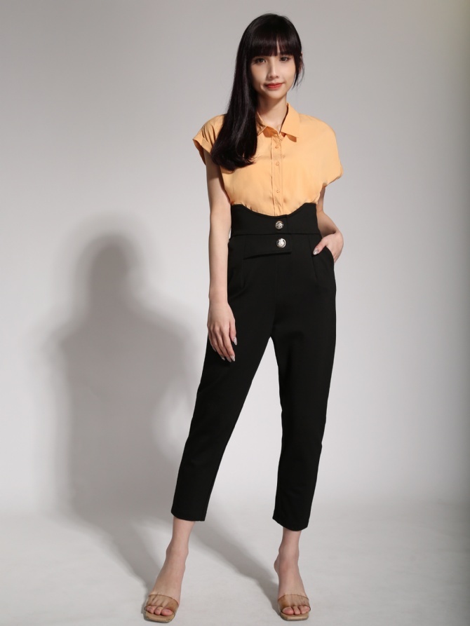 Front Decorative Button Long Pants 20336