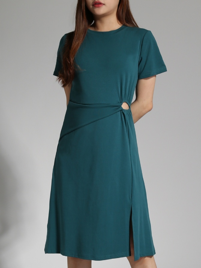 Waist Hole With Decorative Belt Dress 23536