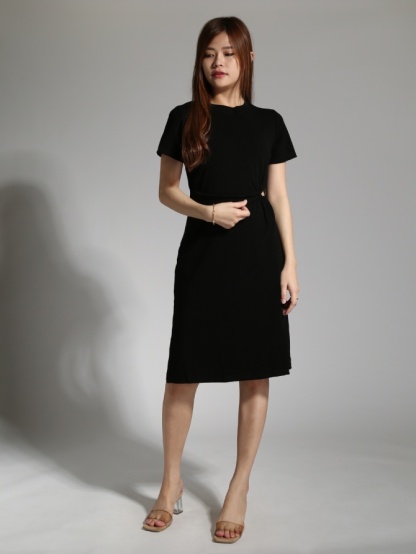 Waist Hole With Decorative Belt Dress 23536