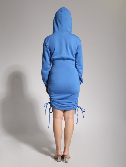 Side Drawstring With Fron Zip With Cap Dress 20844