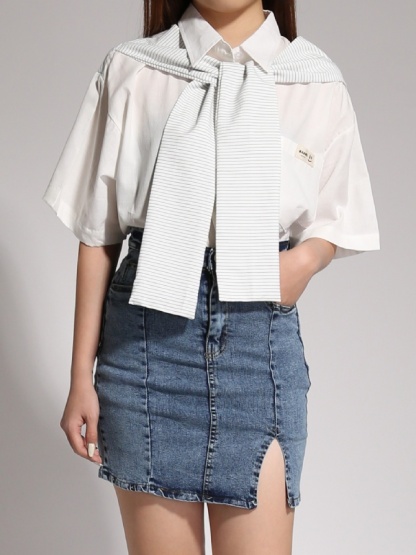 Collar With Scarf Top 20858