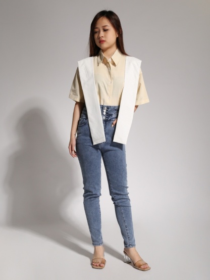 Collar With Scarf Top 20858