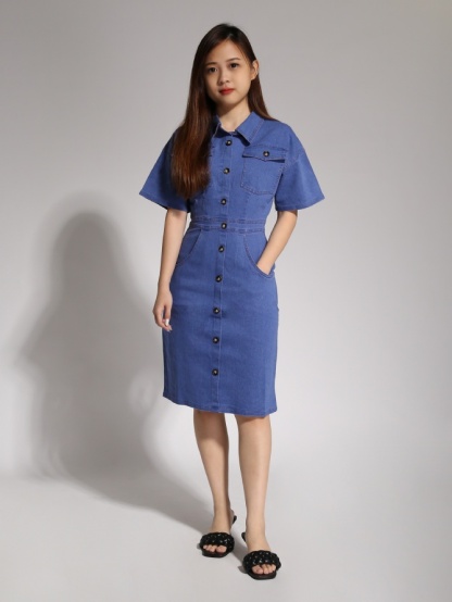 Denim Collar Front Button Dress 20861