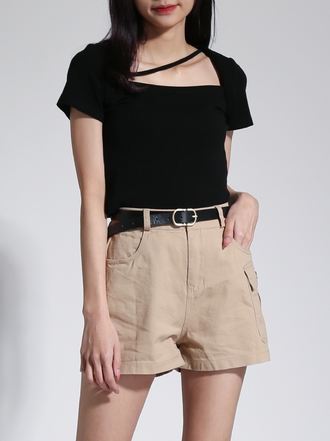 High Waist Side Pocket With Belt Short Pants 23289