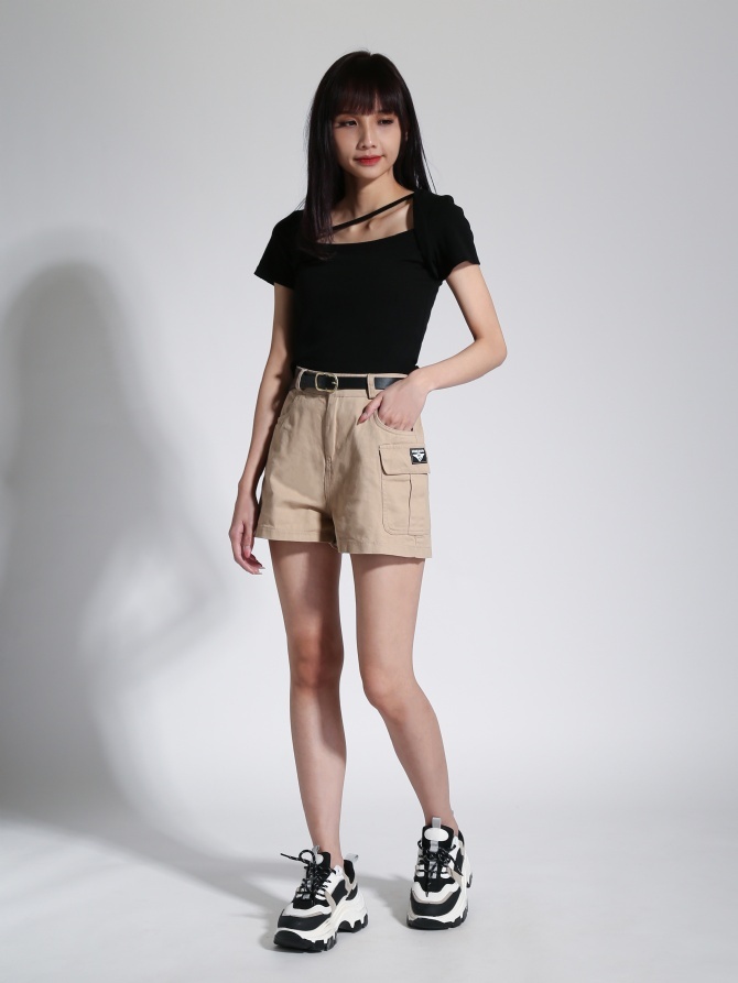 High Waist Side Pocket With Belt Short Pants 23289
