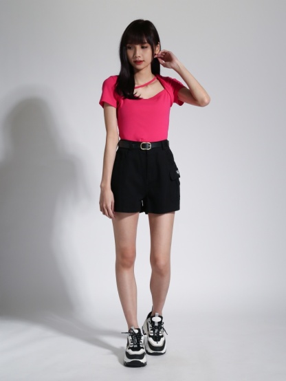 High Waist Side Pocket With Belt Short Pants 23289