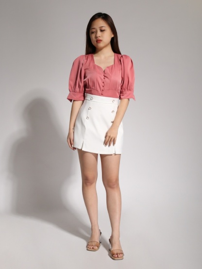 Sweetheart Neckline With Front Button Top 20846