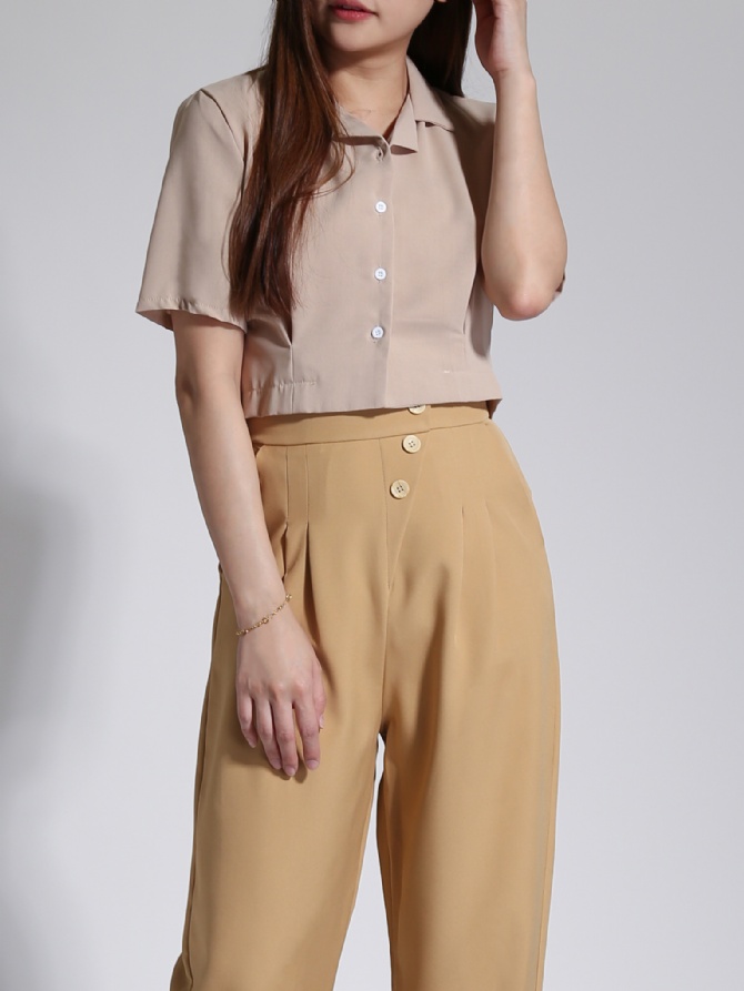 High Waist Side Breasted Button Long Pants 23278