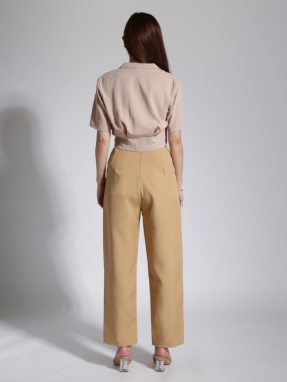 High Waist Side Breasted Button Long Pants 23278