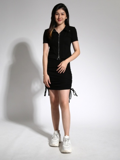Collar Front Zip With Side Drawstring Set 21394