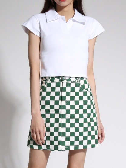 Checker Side Pocket Short Skirt 21417