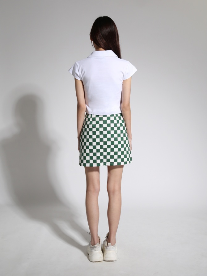Checker Side Pocket Short Skirt 21417