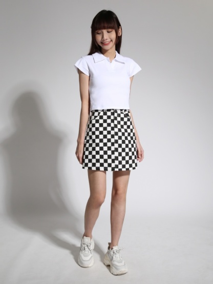 Checker Side Pocket Short Skirt 21417