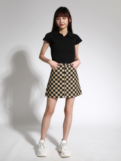 Checker Side Pocket Short Skirt 21417