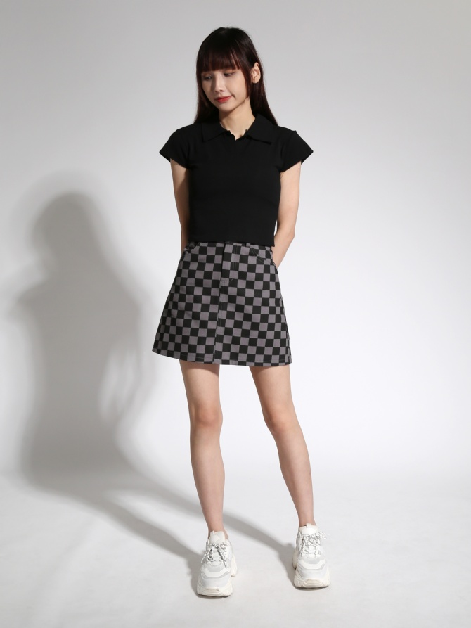 Checker Side Pocket Short Skirt 21417