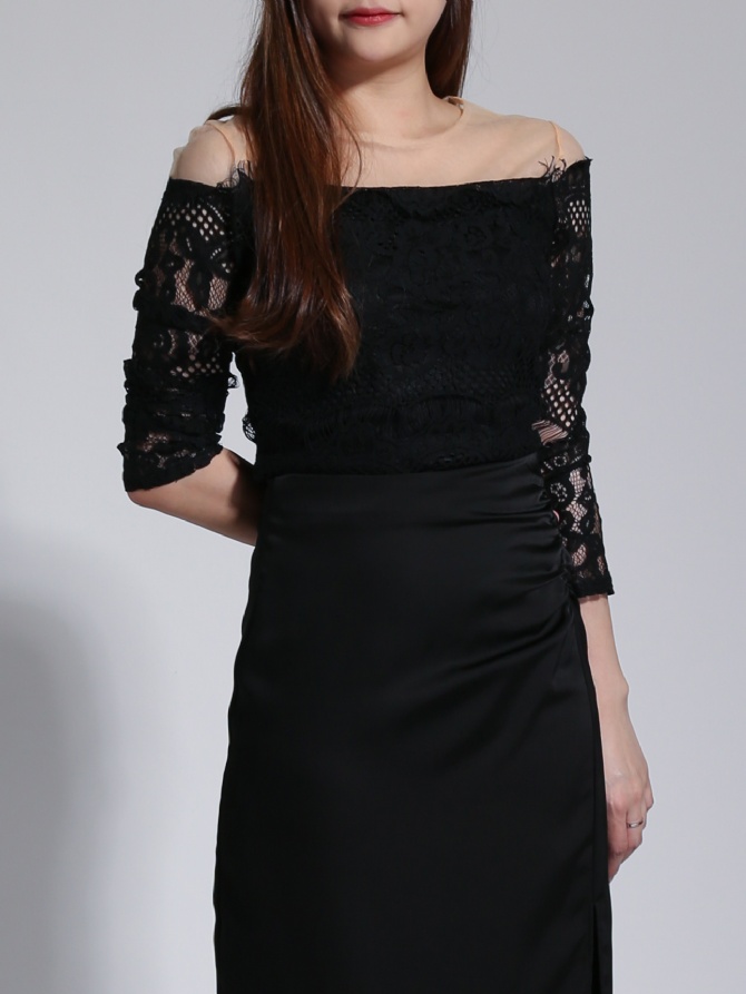 Lace With Net Back Zip Long Sleeve Top 23204