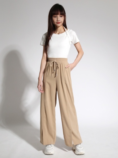 Waist Drawstring With Bottom Split Long Pants 21495
