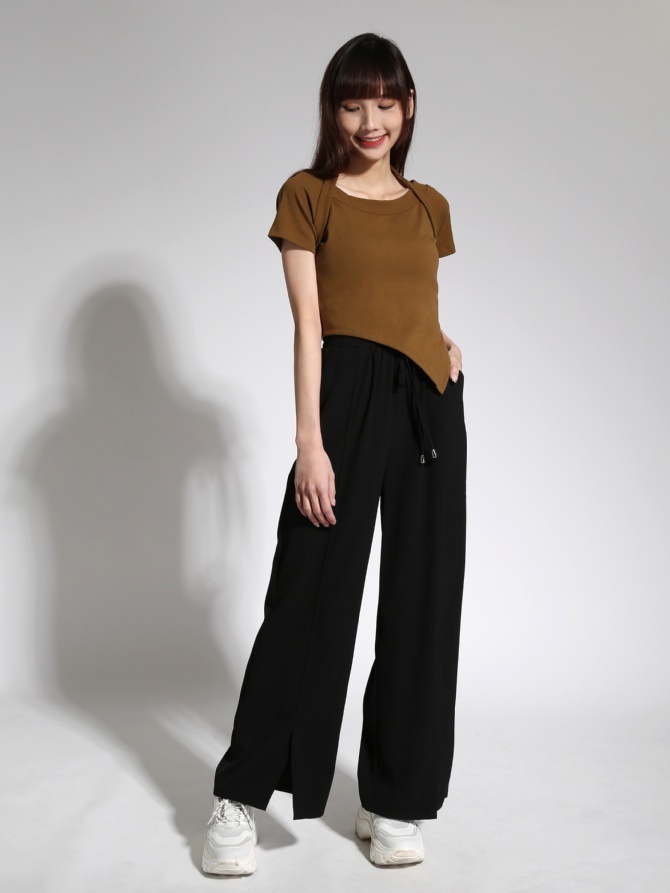 Waist Drawstring With Bottom Split Long Pants 21495