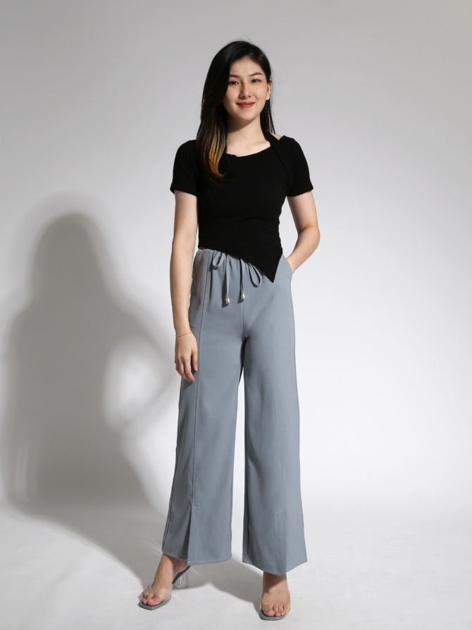 Waist Drawstring With Bottom Split Long Pants 21495