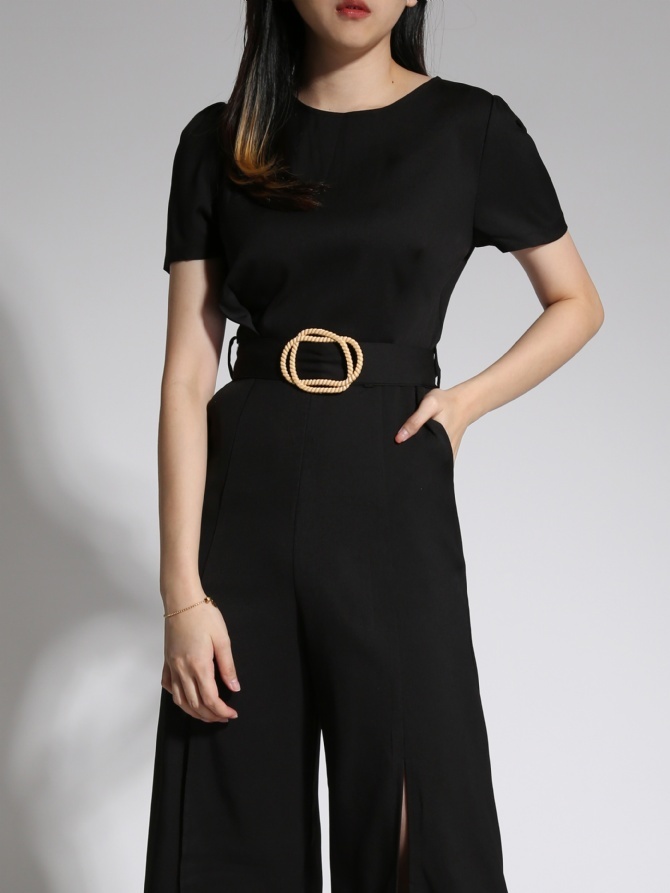 Round Neck Split Jumpsuit With Belt 21479