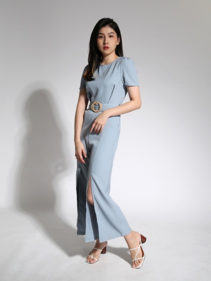 Round Neck Split Jumpsuit With Belt 21479