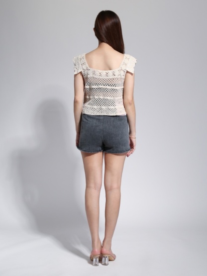 High Waist Waist Stretchable Side Pocket Denim Short Pants 23082