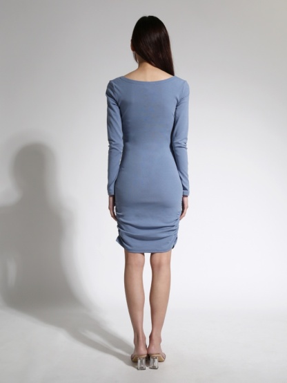 Wrap V Neck With Side Pleated Dress 21514