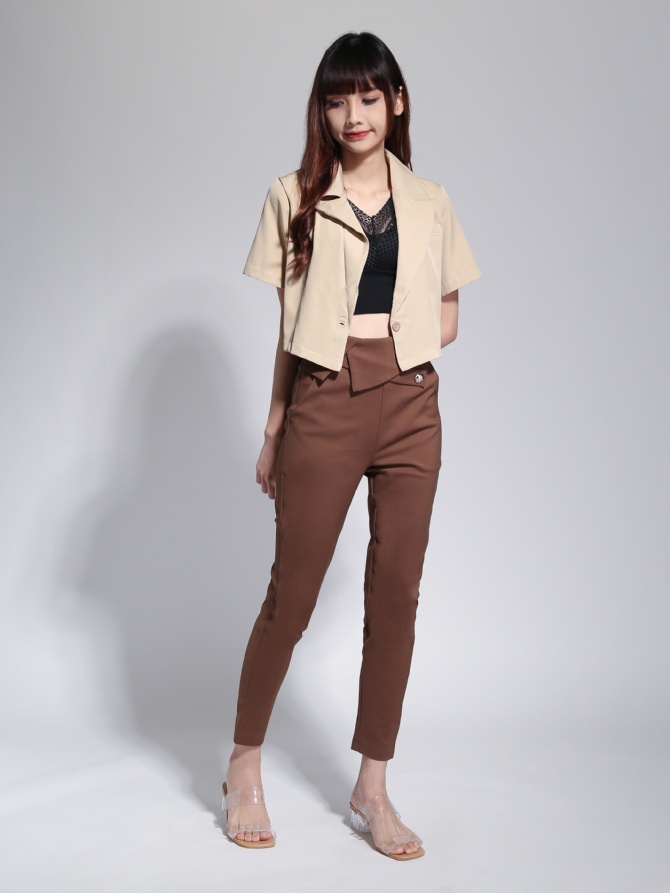 High Waist Decorative Belt Side Pocket Long Pants 23048
