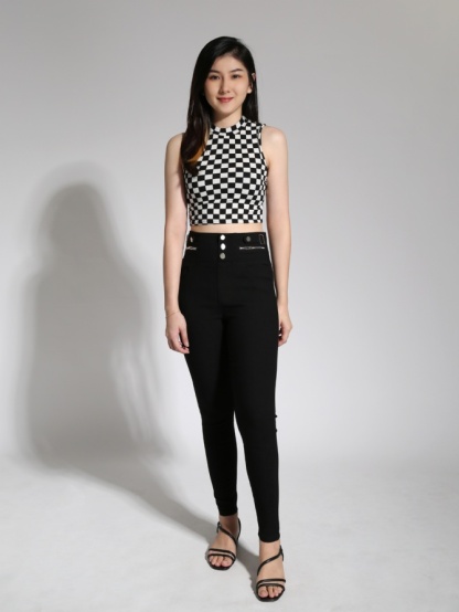 High Waist Decorative Belt Chain Long Pants 21556