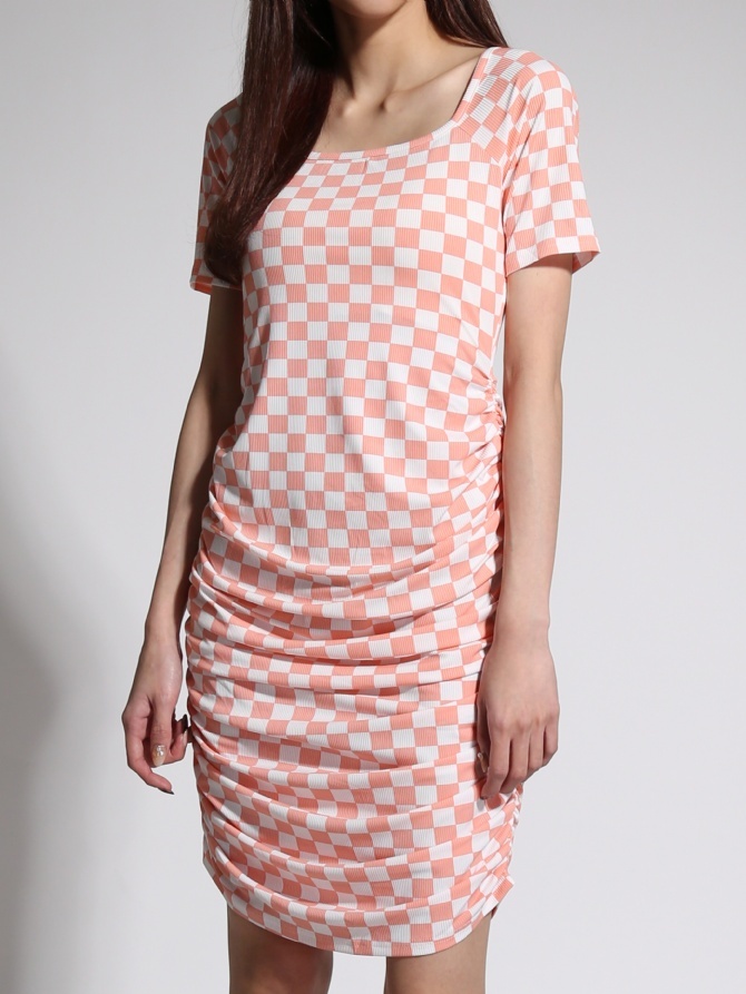 Square Neck Side Pleated Dress 21579