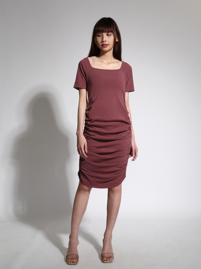 Square Neck Side Pleated Dress 21579