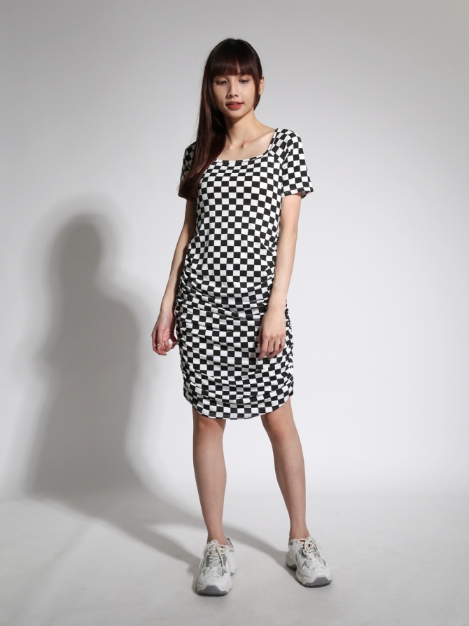Square Neck Side Pleated Dress 21579