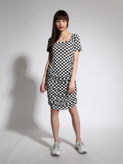 Square Neck Side Pleated Dress 21579