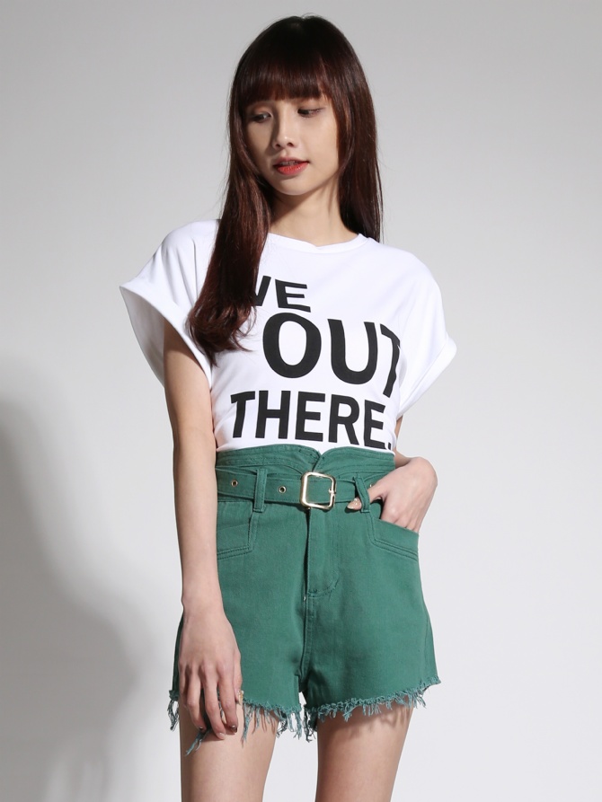 Denim High Waist Ripped Short Pants With Belt 21601