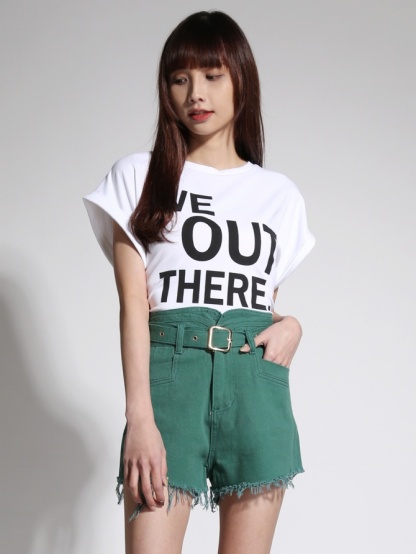 Denim High Waist Ripped Short Pants With Belt 21601