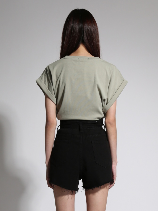 Denim High Waist Ripped Short Pants With Belt 21601