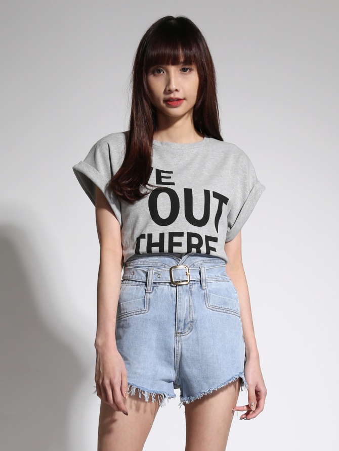 Denim High Waist Ripped Short Pants With Belt 21601