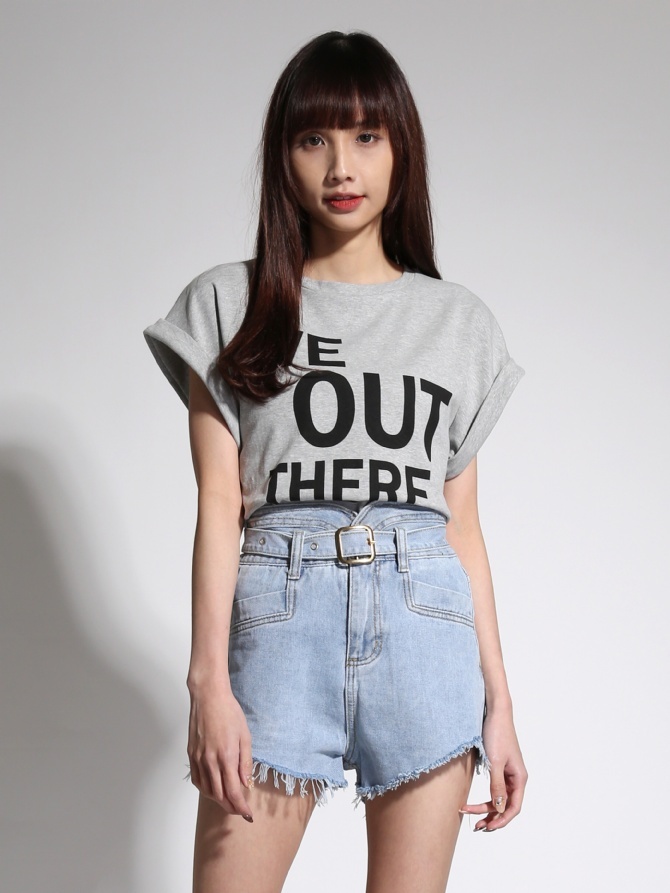 Denim High Waist Ripped Short Pants With Belt 21601