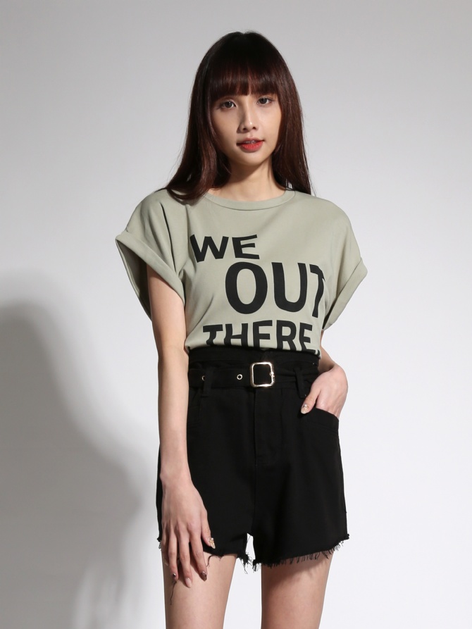 Denim High Waist Ripped Short Pants With Belt 21601