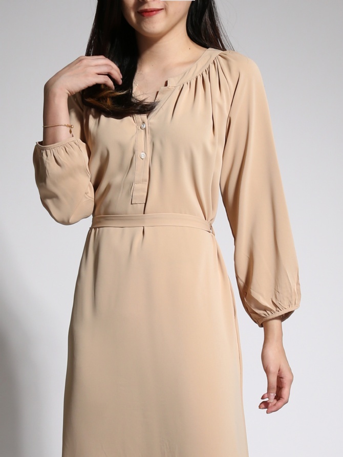 Front Bbutton Long Sleeve With Belt Dress 21621