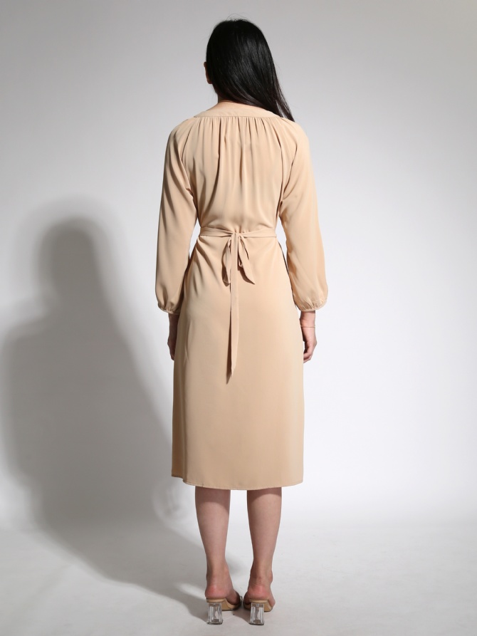 Front Bbutton Long Sleeve With Belt Dress 21621
