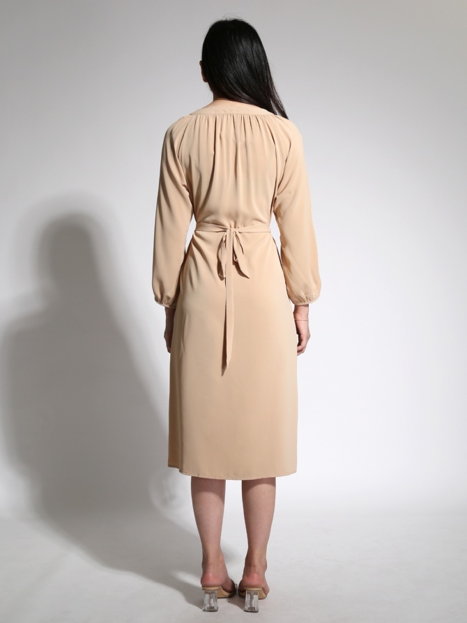Front Bbutton Long Sleeve With Belt Dress 21621