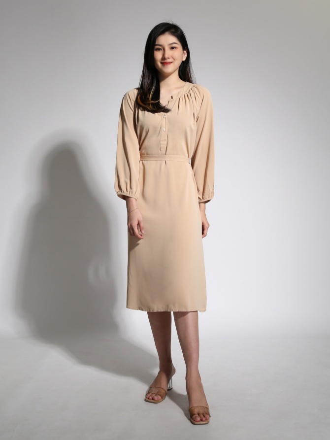 Front Bbutton Long Sleeve With Belt Dress 21621