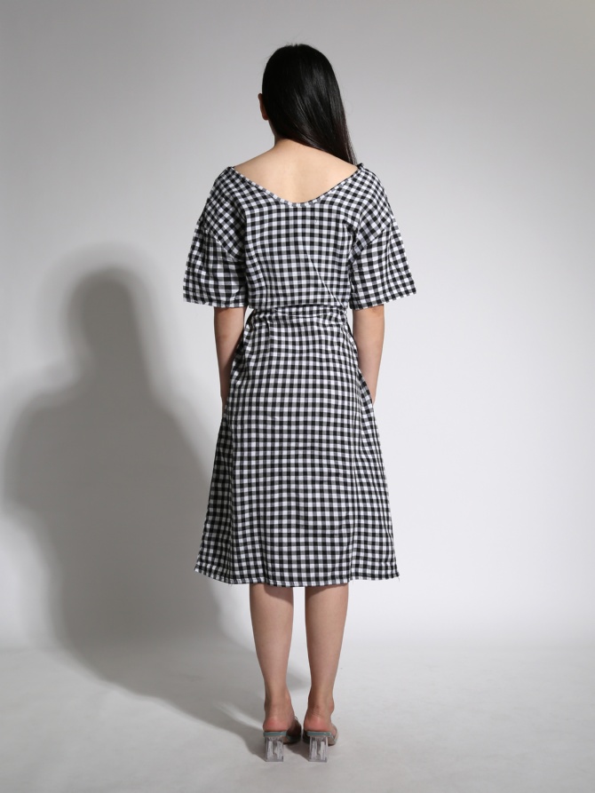 V Neck Checker Dress 21637