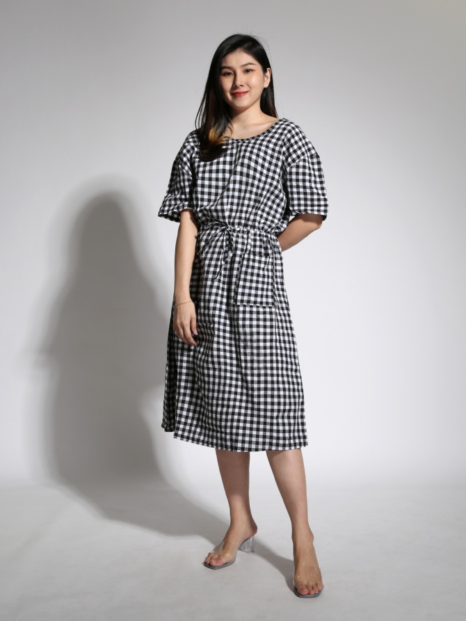 V Neck Checker Dress 21637