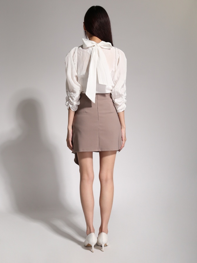 High Waist Side Pleated Skirt With Strap Skirt 20690