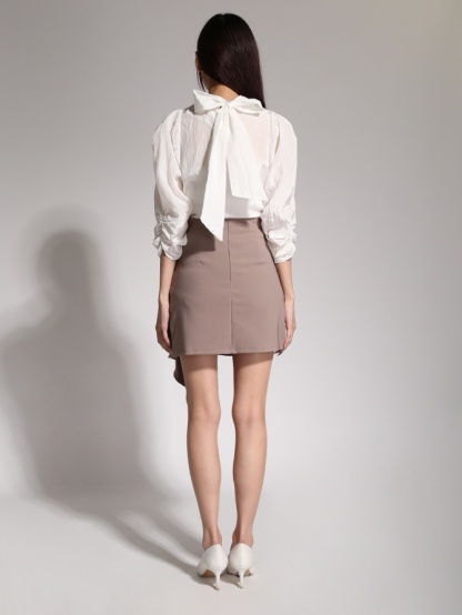 High Waist Side Pleated Skirt With Strap Skirt 20690