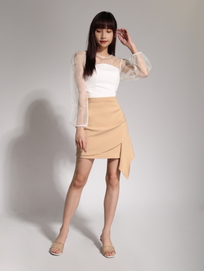 High Waist Side Pleated Skirt With Strap Skirt 20690