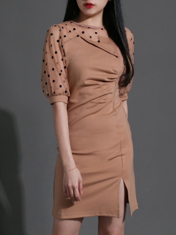 Polka Dot net Neckline Dress 25914