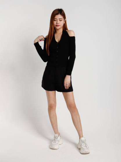 Knitted Tie Up Neckline With Sleeve Hole Top 19594